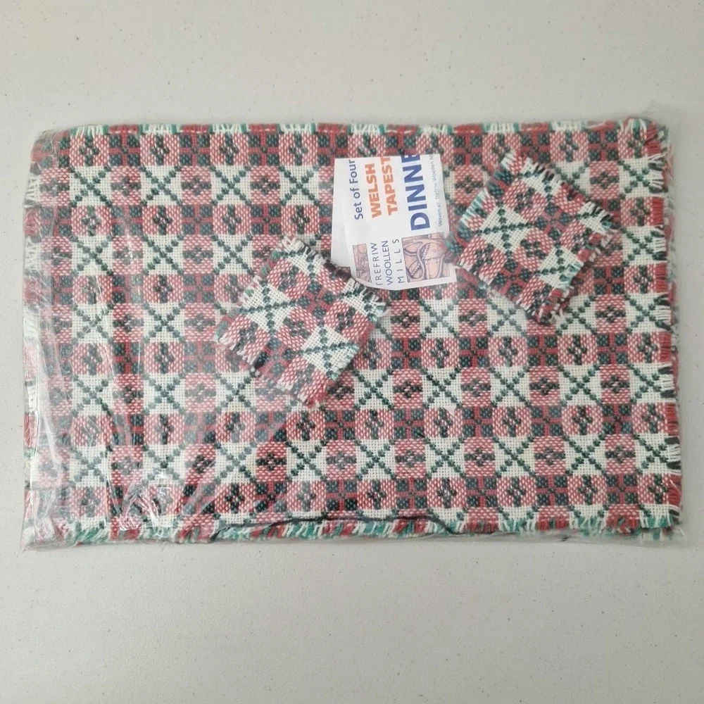 RARE Vintage 100% Wool Welsh Tapestry 4 Dinner Place Mats 4 Coasters NEW SEALED